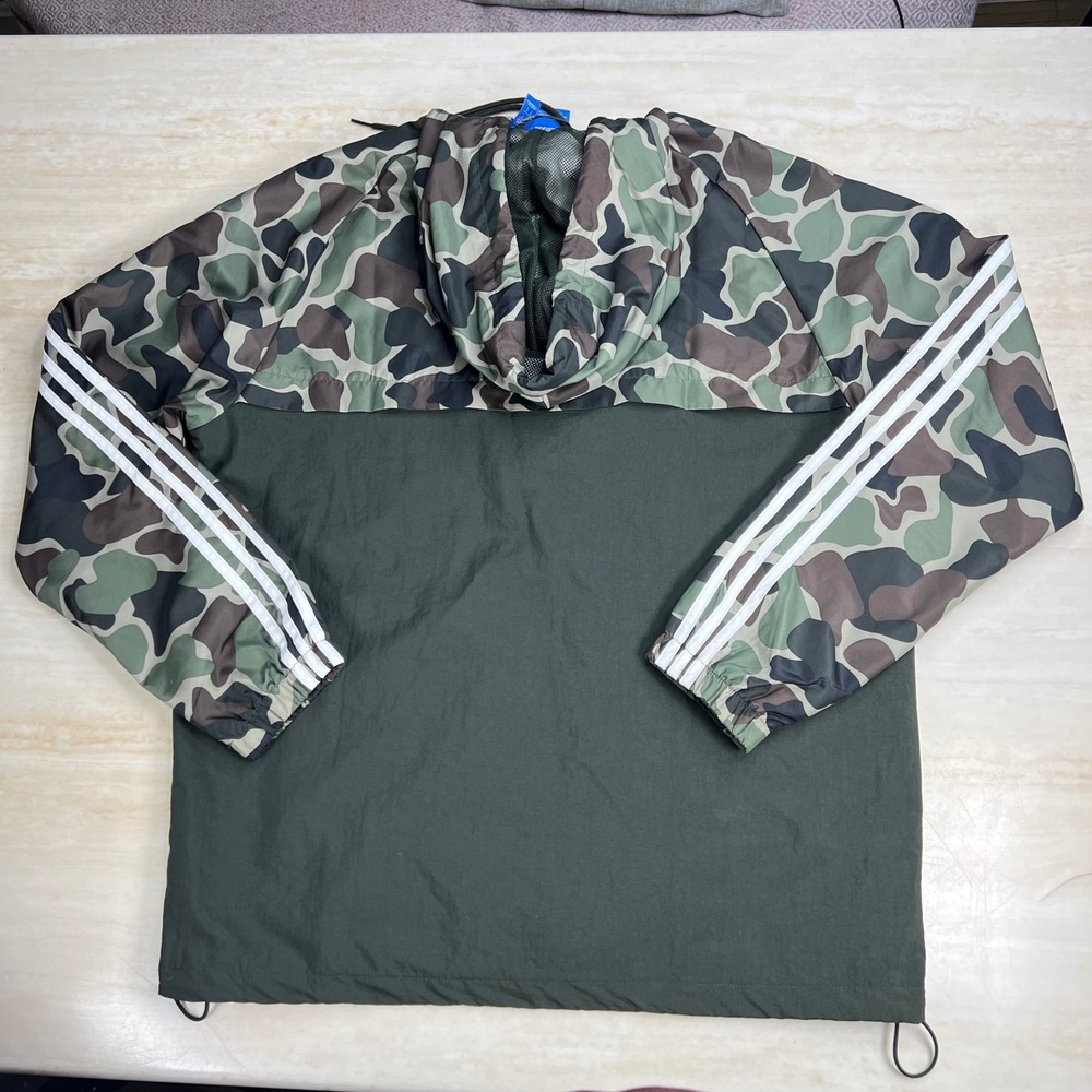 Adidas Originals Mens Camo Windbreaker Jacket Olive Green Full Zip Hooded Large - Picture 3 of 12